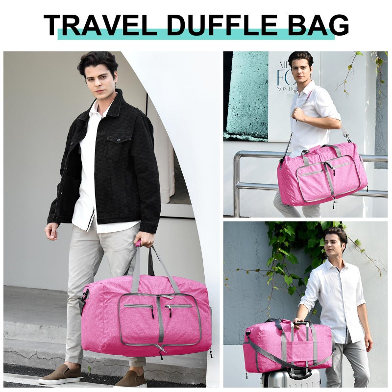 Dimayar 65L Travel Duffle Bag for Men Women - Foldable Duffel Bag with Shoes Compartment - Overnight Bags Waterproof & Tear Resistant(Rouge Pink) - Image 5